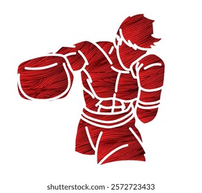 Boxing Sport Kickboxing Muay Thai Boxer Punching Action Cartoon Graphic Vector