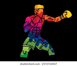 Boxing Sport Kickboxing Muay Thai Boxer Action Cartoon Graphic Vector