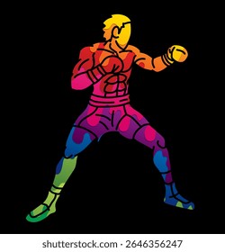 Boxing Sport Kickboxing Muay Thai Graffiti Boxer Action Cartoon Graphic Vector