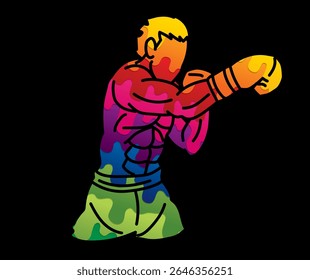Boxing Sport Kickboxing Muay Thai Boxer Punching Action Cartoon Graphic Vector