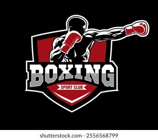 Boxing sport logo emblem badge vector illustration silhouette design template boxing club champion winner
academy competition training glove fight icon