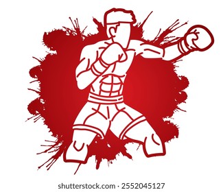 Boxe esporte masculino Boxer luta ação Cartoon gráfico vetor