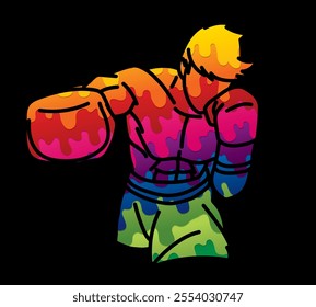 Boxing Sport Male Boxer Fighting Punching Action Cartoon Kickboxing  Graphic Vector