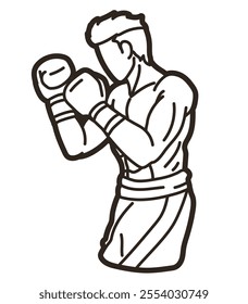 Boxing Sport Male Boxer Fighting Action Cartoon Kickboxing  Graphic Vector