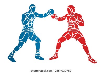 Boxing Sport Male Boxer Fighting Action Cartoon Kickboxing  Graphic Vector