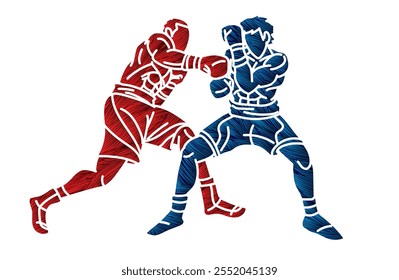 Boxe Esporte Homens Boxer Ação de Luta Cartoon Gráfico 