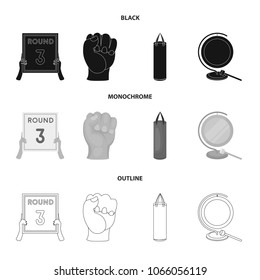 Boxing, sport, round, hand. Boxing set collection icons in black,monochrome,outline style vector symbol stock illustration web.