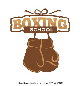 Boxing sport school isolated emblem with gloves illustration