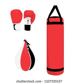 Boxing sport set, boxing gloves, punching bag and boxing bag