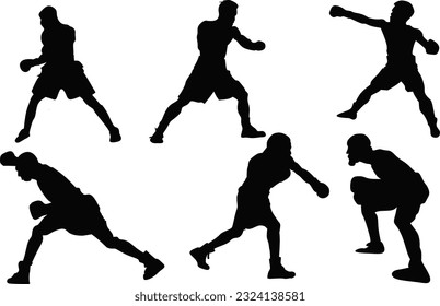 boxing sport silhouette vector collection