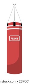 Boxing sports equipment, isolated fighting bag hanging on thread. Sparring and boxers practice, training and working out movements and punches. Sportive pieces for gym. Vector in flat style