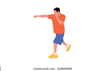 Boxing, sports training. Punches technique practice, male boxer training in gym, competition preparation. Simple flat vector