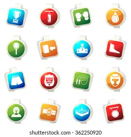 Boxing stickers label icon set