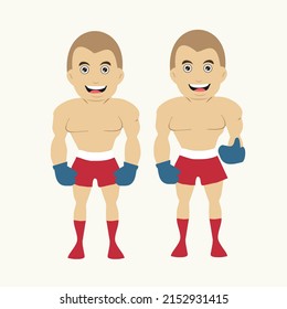 Boxing strong proffesionals fighting cartoon characters on isolated background
