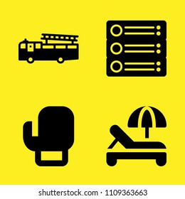 boxing, sun umbrella, fire truck and router vector icon set. Sample icons set for web and graphic design