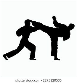 boxing, taekwondo, karate two black silhouettes of men on a white background, athletes, sport vector
