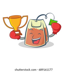 Boxing tea bag character winner cartoon vector art