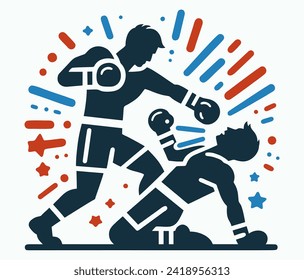 Boxing technique. Deep knockdown. Flat vector illustration, pictogram, icon