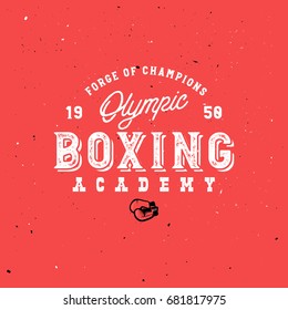 Boxing themed retro logo template in vintage style with grunge effect.