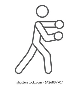 Boxing thin line icon, boxer and punch, boxing sport sign, vector graphics, a linear pattern on a white background, eps 10.