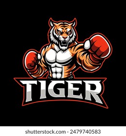 
Boxing tiger vector logo template.  Logo or mascot for boxing team. Vector eps 10