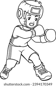 boxing training line vector illustration isolated on white background