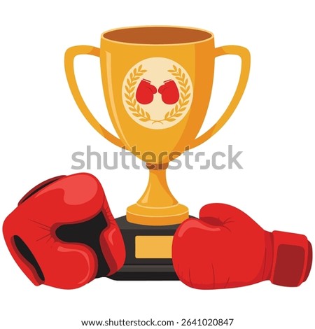 Boxing trophy cup with gloves isolated vector illustration on white background
