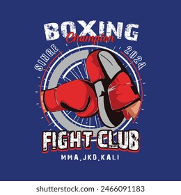 The Boxing T-shirt design logo is a striking and vibrant representation of the sport of boxing. The bold and colorful elements used in the logo make it visually appealing and eye-catching, 