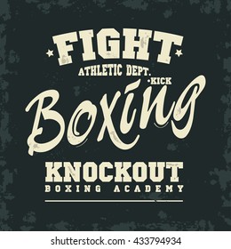 Boxing t-shirt print. Fight, Boxing, Knockout lettering. Print for sportswear apparel, vintage typography. Vector illustration