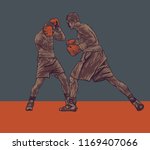 Boxing. Two Boxers Are Fighting In The Ring. Drawing Style. Vector illustration.