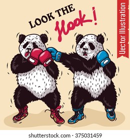 The boxing two pandas. Vector illustration