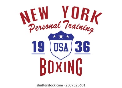 Tipografia de boxe, slogan de tipografia de Nova York, impressão gráfica de design de vestuário atlético, NYC Vintage Print para vestuário esportivo, Sport wear typography emblem.eps8