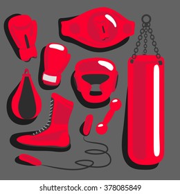 Boxing vector design elements. Fighting and boxing equipment. Boxing gloves vector illustration. Boxing gym icons. punching bag