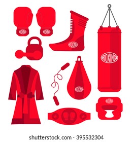 Boxing vector design elements. Fighting and boxing equipment. Boxing gloves vector illustration. Boxing gym icons. punching bag