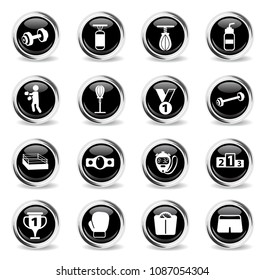 boxing vector icons - black round chrome buttons