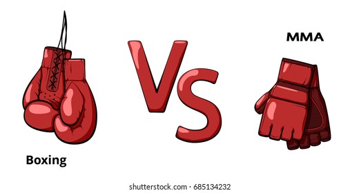 Boxing versus Mixed Martial Arts. Flat vector illustration isolated on white