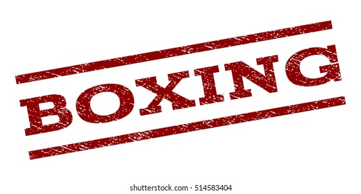 Boxing watermark stamp. Text tag between parallel lines with grunge design style. Rubber seal stamp with dust texture. Vector dark red color ink imprint on a white background.