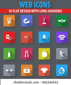 Boxing web icons in flat design with long shadows