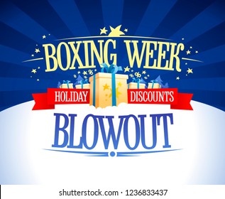 Boxing week blowout sale vector banner concept, holiday discounts