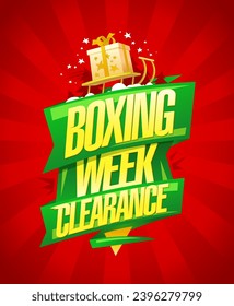 Boxing week clearance sale, vector poster template with sleigh carry a gift