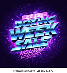 Boxing week holiday discount sale vector banner design template with shiny metallic 3D style lettering