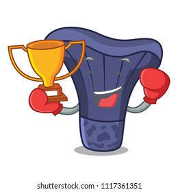 Boxing winner actarius indigo mushroom mascot cartoon