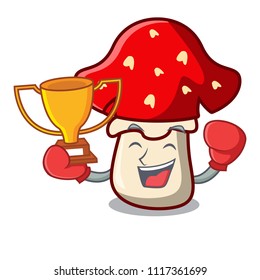 Boxing winner amanita mushroom mascot cartoon