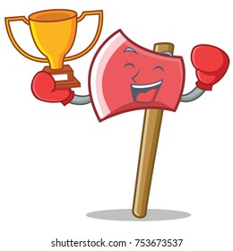 Boxing winner axe character cartoon style vector illustration