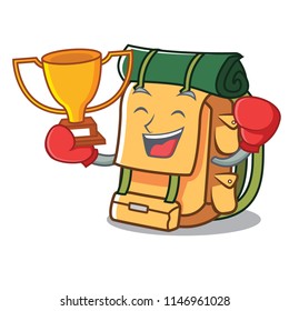 Boxing winner backpack mascot cartoon style