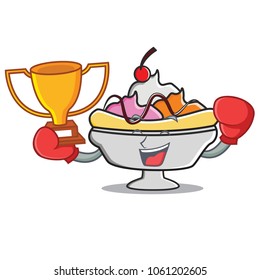 Boxing winner banana split mascot cartoon