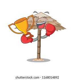 Boxing winner beautiful beach shelter sand isolated cartoon