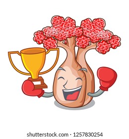 Boxing winner bottle shaped tree on a cartoon