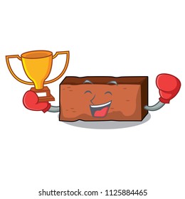 Boxing winner brick mascot cartoon style