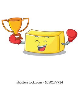Boxing winner butter mascot cartoon style